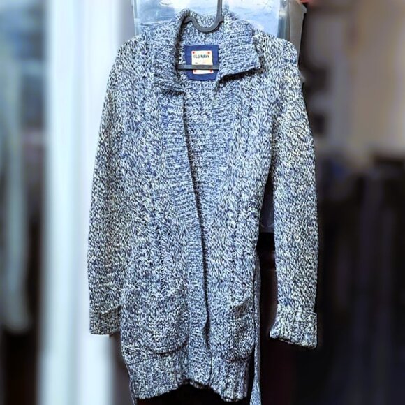 Old Navy Chunky Knit Belted Wrap Cardigan Sweater Cozy Shawl Collar Like New - Picture 2 of 4
